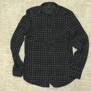 Ann Taylor long/roll tab sleeve polka dot top